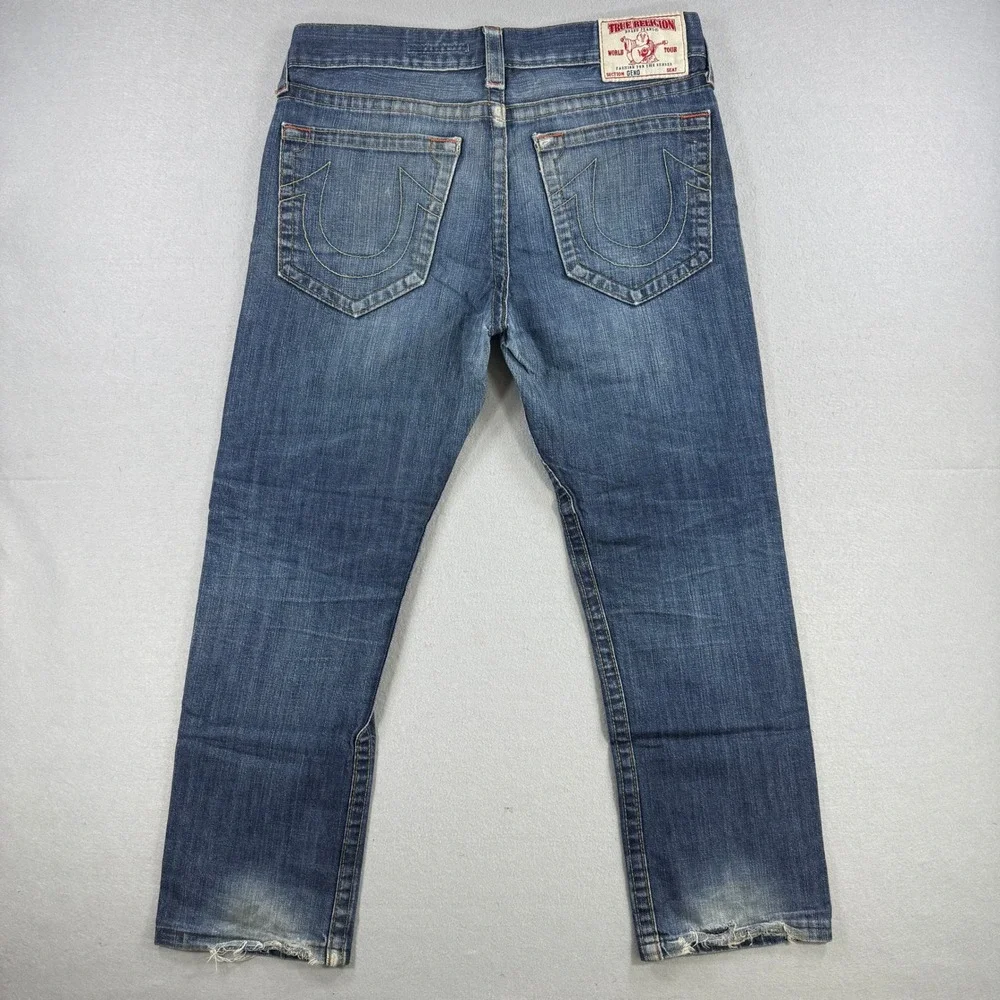 Vintage True Religion Geno Jean Men 34 Medium Wash Selvedge Denim Button Fly USA